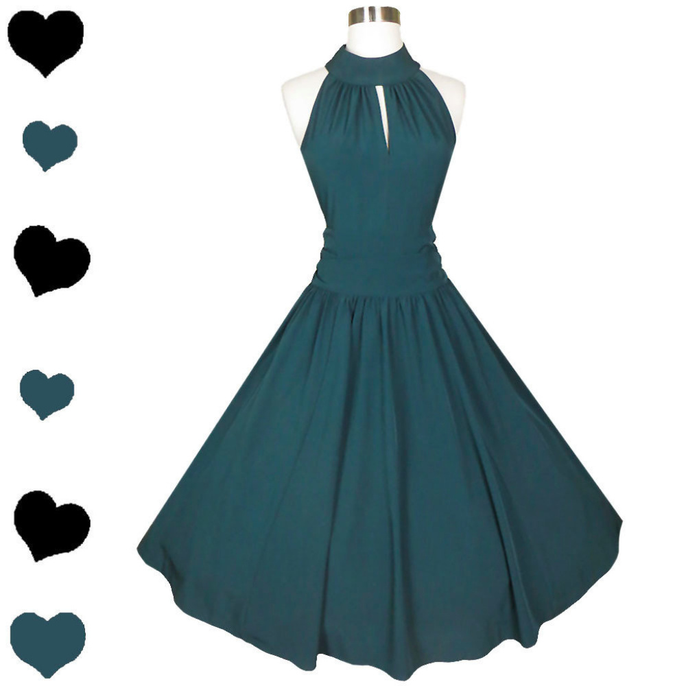 NEW 50s Green Full Skirt Rockabilly Pinup Dress M